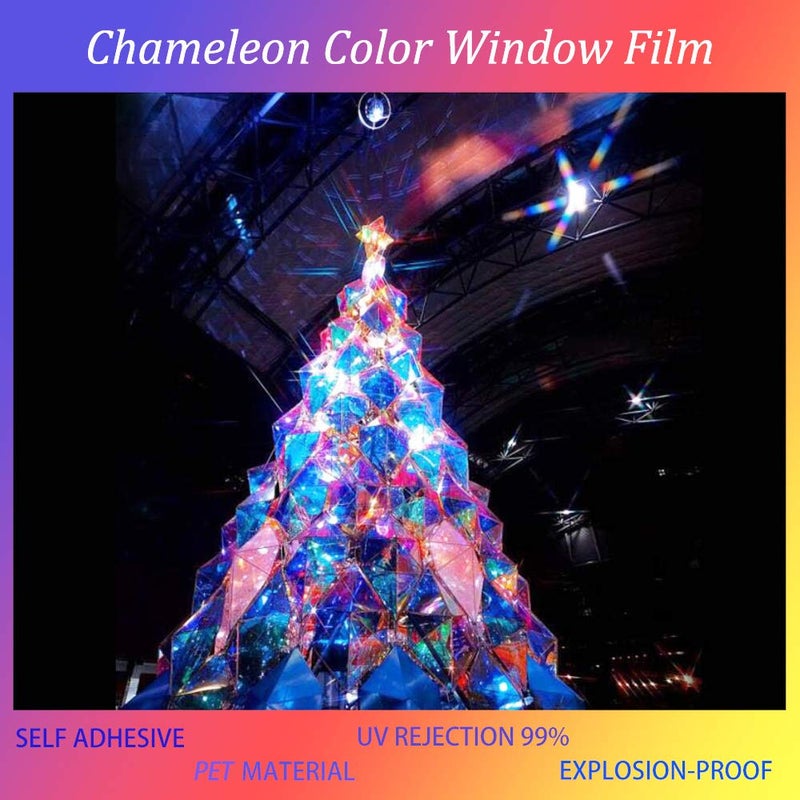 SUMAGITIN Holographic Decorative Iridescent Window Film Adhesive Glass Film Chameleon Rainbow Effect for Home Decal DIY Christmas Party Decoration, 17.7Inch x 10Feet, Cool Color - Image 5